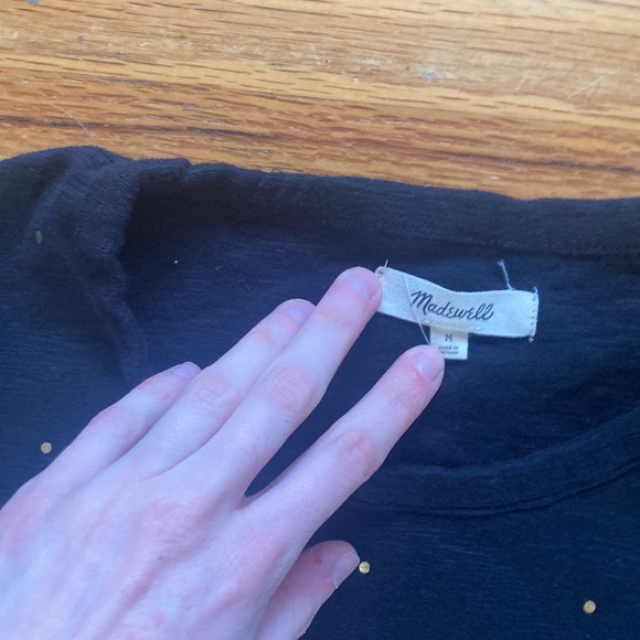 Madewell Black Lettuce Edge Gold Polka Dot T Shirt - Picture 2 of 5